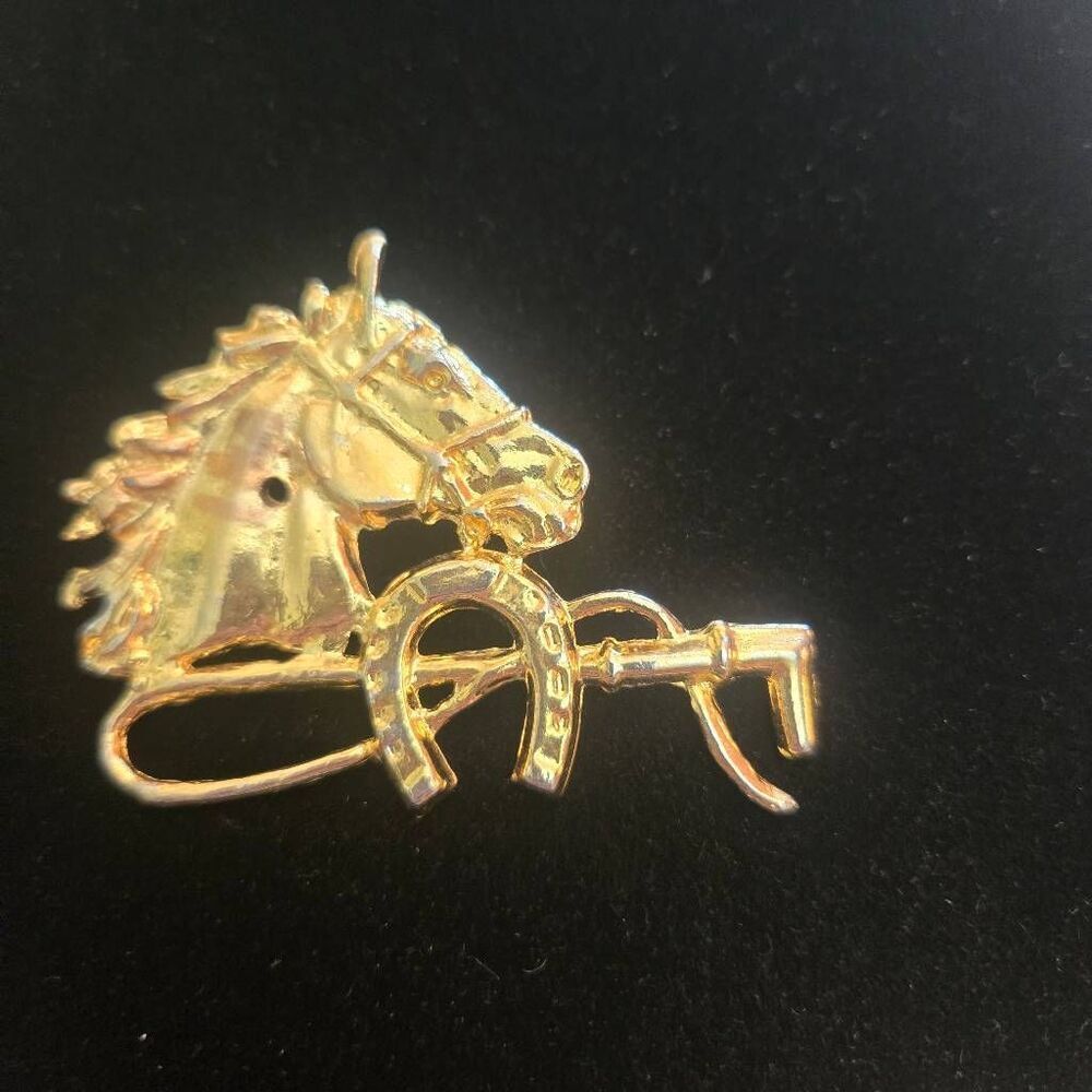 Bonetto Vintage Horse Brooch Pin Gold Tone 1980s